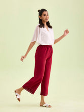 Load image into Gallery viewer, Go Colors Light Maroon Linen Lace Palazzo
