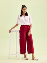 Load image into Gallery viewer, Go Colors Light Maroon Linen Lace Palazzo
