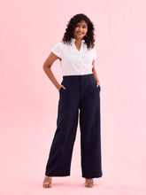 Load image into Gallery viewer, Go Colors Navy Crepe Wide Trouser
