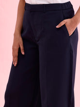 Load image into Gallery viewer, Go Colors Navy Crepe Wide Trouser
