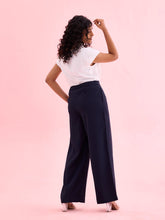Load image into Gallery viewer, Go Colors Navy Crepe Wide Trouser
