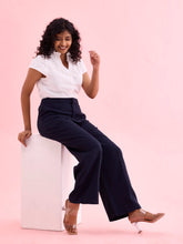 Load image into Gallery viewer, Go Colors Navy Crepe Wide Trouser
