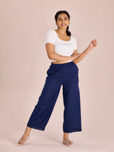 Load image into Gallery viewer, Go Colors Navy Linen Lace Palazzo
