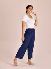 Load image into Gallery viewer, Go Colors Navy Linen Lace Palazzo
