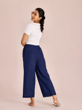 Load image into Gallery viewer, Go Colors Navy Linen Lace Palazzo
