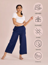 Load image into Gallery viewer, Go Colors Navy Linen Lace Palazzo
