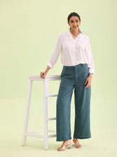 Load image into Gallery viewer, Go Colors Ocean Green Crepe Wide Trouser
