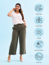 Load image into Gallery viewer, Go Colors Olive Green Crepe Wide Trouser
