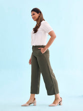 Load image into Gallery viewer, Go Colors Olive Green Crepe Wide Trouser
