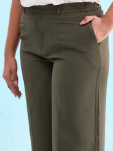 Load image into Gallery viewer, Go Colors Olive Green Crepe Wide Trouser
