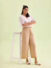 Load image into Gallery viewer, Go Colors Wheat Linen Lace Palazzo
