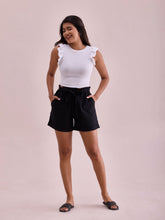 Load image into Gallery viewer, Go Colors Black Linen Viscose Blend Shorts
