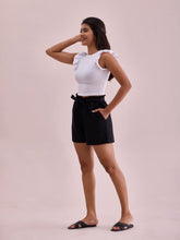 Load image into Gallery viewer, Go Colors Black Linen Viscose Blend Shorts
