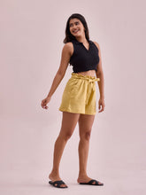 Load image into Gallery viewer, Go Colors Bright Yellow Linen Viscose Blend Shorts
