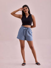 Load image into Gallery viewer, Go Colors Dusty Blue Linen Viscose Blend Shorts
