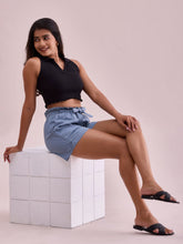 Load image into Gallery viewer, Go Colors Dusty Blue Linen Viscose Blend Shorts

