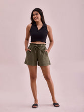 Load image into Gallery viewer, Go Colors Olive Green Linen Viscose Blend Shorts
