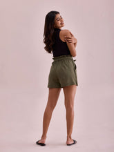 Load image into Gallery viewer, Go Colors Olive Green Linen Viscose Blend Shorts
