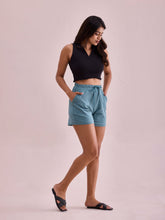 Load image into Gallery viewer, Go Colors Ocean Green Cotton Stretch Casual Shorts
