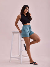 Load image into Gallery viewer, Go Colors Ocean Green Cotton Stretch Casual Shorts
