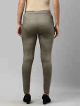 Load image into Gallery viewer, Go Colors Olive Green Woven Cotton Stretch Treggings
