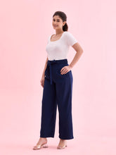 Load image into Gallery viewer, Go Colors Navy Viscose Poly Stretch Smart Fit Pant
