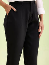 Load image into Gallery viewer, Go Colors Black Crepe Tapered Trouser
