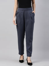 Load image into Gallery viewer, Go Colors Dark Jean Woven Cotton Stretch Formal Trouser
