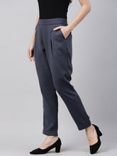 Load image into Gallery viewer, Go Colors Dark Jean Woven Cotton Stretch Formal Trouser
