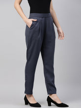 Load image into Gallery viewer, Go Colors Dark Jean Woven Cotton Stretch Formal Trouser
