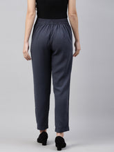 Load image into Gallery viewer, Go Colors Dark Jean Woven Cotton Stretch Formal Trouser
