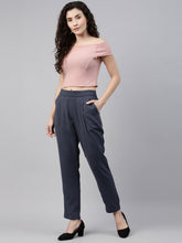 Load image into Gallery viewer, Go Colors Dark Jean Woven Cotton Stretch Formal Trouser
