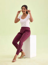 Load image into Gallery viewer, Go Colors Dark Wine Crepe Tapered Trouser
