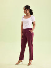 Load image into Gallery viewer, Go Colors Dark Wine Crepe Tapered Trouser

