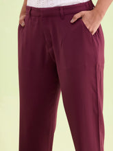 Load image into Gallery viewer, Go Colors Dark Wine Crepe Tapered Trouser
