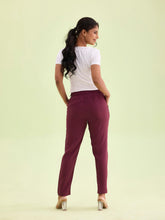 Load image into Gallery viewer, Go Colors Dark Wine Crepe Tapered Trouser
