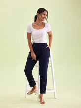 Load image into Gallery viewer, Go Colors Navy Crepe Tapered Trouser
