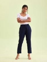 Load image into Gallery viewer, Go Colors Navy Crepe Tapered Trouser
