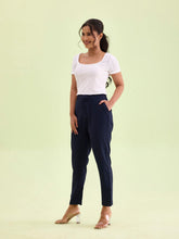 Load image into Gallery viewer, Go Colors Navy Crepe Tapered Trouser
