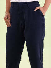 Load image into Gallery viewer, Go Colors Navy Crepe Tapered Trouser
