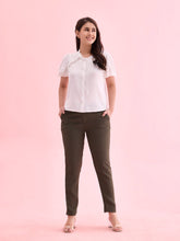 Load image into Gallery viewer, Go Colors Olive Green Crepe Tapered Trouser
