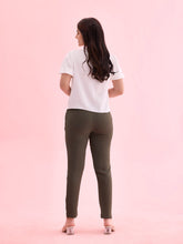 Load image into Gallery viewer, Go Colors Olive Green Crepe Tapered Trouser
