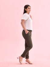 Load image into Gallery viewer, Go Colors Olive Green Crepe Tapered Trouser
