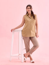 Load image into Gallery viewer, Go Colors Beige Poly Modal Metallic Pants
