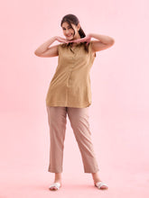 Load image into Gallery viewer, Go Colors Beige Poly Modal Metallic Pants
