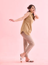 Load image into Gallery viewer, Go Colors Beige Poly Modal Metallic Pants
