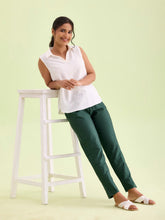 Load image into Gallery viewer, Go Colors Bottle Green Poly Modal Metallic Pants
