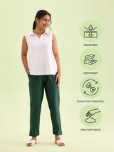 Load image into Gallery viewer, Go Colors Bottle Green Poly Modal Metallic Pants

