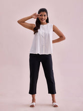 Load image into Gallery viewer, Go Colors Black Poly Modal Cropped Metallic Pants
