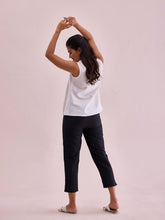 Load image into Gallery viewer, Go Colors Black Poly Modal Cropped Metallic Pants
